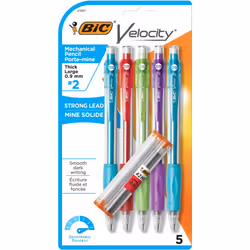 BIC Velocity Strong Lead Mechanical Pencils  With Colorful Barrel  Thick Point (0.9mm)  5-Count Pack Mechanical Pencils With  ...