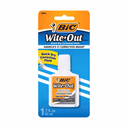 BIC Wite-Out Quick Dry Correction Fluid  20mL  White  Goes on Easy with A Reduced Dry Time  1-Count Pack