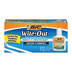 BIC Wite-Out Extra Coverage Correction Fluid  0.7 ounces Bottle  White (WOFEC12WE)