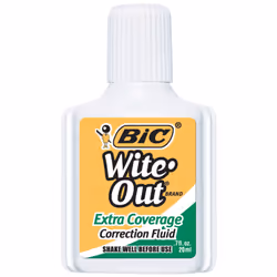 BIC Wite-Out Extra Coverage Correction Fluid  0.7 ounces Bottle  White (WOFEC12WE)