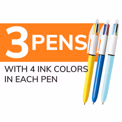 BIC 4-Color Original and Fashion Retractable Ball Pens Medium Point (1.0mm) 3-Count Pack Retractable Ball Pen With Long-Lasting Colorful Ink