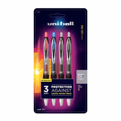 uni-ball 207 Retractable Fraud Prevention Gel Pens Medium Point 0.7 mm Black Barrels Assorted Ink Colors Pack of 4