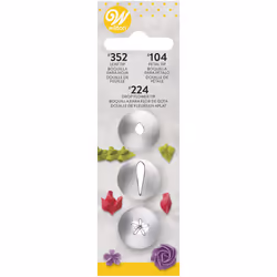 Wilton Decorating Tip Set 3/Pkg-#104 Petal/#352 Leaf/#224 Flower