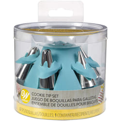 Wilton Biscuit/Cookie Piping Tip Set with Silicone Stand  Turquoise  7 Piece