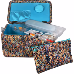 SINGER Large Premium Sewing Basket Multicolored Snake Print with Emergency Travel Sewing Kit & Matching Zipper Pouch