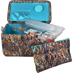 SINGER Large Premium Sewing Basket Multicolored Snake Print with Emergency Travel Sewing Kit & Matching Zipper Pouch