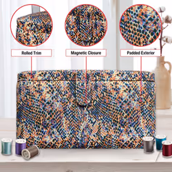 SINGER Large Premium Sewing Basket Multicolored Snake Print with Emergency Travel Sewing Kit & Matching Zipper Pouch