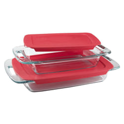 Pyrex Easy Grab 4-Piece Value Pack  includes 1-ea 3-qt Oblong  2-qtOblong  Red Plastic Covers