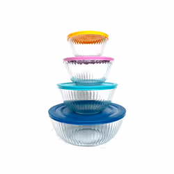 pyrex 100+ Years Glass Mixing Bowls 8-Piece Improved (Limited Edition) - Assorted Colors Lid - Colors May Vary