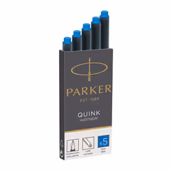 Parker 3016031PP QUINK Long Fountain Pen Ink Refill Cartridges Blue 5 Count