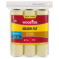 Wooster Brush RR726-9 Golden Flo Roller Cover 3-Pack  3/8 Inch Nap  9 Inch