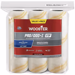 The Wooster Brush Company RR669-9 Pro Doo Z FTP Roller Cover 1/2-Inch Nap 3-Pack