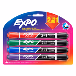 EXPO 2-in-1, 4 pc(s), Assorted colours, Chisel tip, Blister