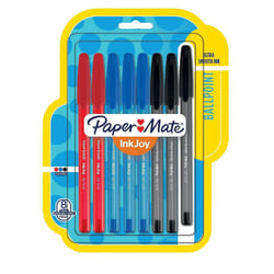 Paper Mate InkJoy 100ST Ballpoint Pens  Medium Point  Black/Red/Blue Ink  8 Pack (1945930)
