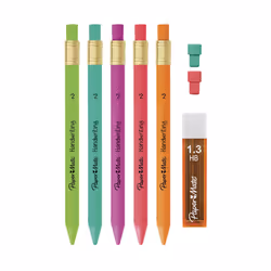 Paper Mate Handwriting Triangular Mechanical Pencil Set with Lead & Eraser Refills  1.3mm  Fun Barrel Colors  8 Count (2017484)