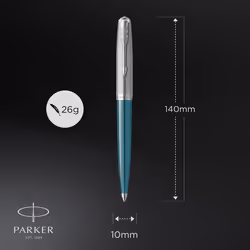 Parker 51 Ballpoint Pen | Teal Blue Barrel with Chrome Trim | Medium Point with Black Ink Refill | Gift Box