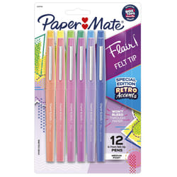 Paper Mate Flair Felt Tip Pens  Medium Point (0.7mm)  Assorted  Special Edition Retro Accents  12 Count