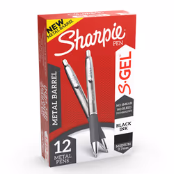 SHARPIE S-Gel  Gel Pens  Sleek Metal Barrel  Medium Point (0.7mm)  Black Ink  12 Count