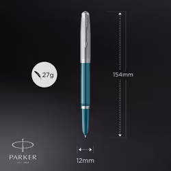 Parker 51 Fountain Pen Teal Blue Barrel with Chrome Trim Fine Nib with