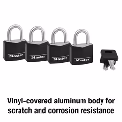 Master Lock Covered Aluminum Padlock with Key  Black  4 Pack  131Q