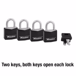 Master Lock Covered Aluminum Padlock with Key  Black  4 Pack  131Q