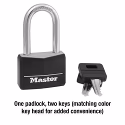 Master Lock Black Covered Aluminum Lock  Gym Locker Lock with Key  Outdoor Padlock with Long Shackle for Gates  Fences  Toolboxes  and More 141DLF