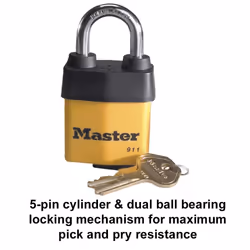 Master Lock 911DPF Heavy Duty Outdoor Padlock with Key  1 Pack  Yellow