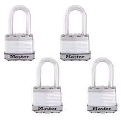 Master Lock Silver Magnum Outdoor Padlock with Key Keyed Alike Gate Locks for Outdoor Fence or Shed with Long Shackle 4 Pac ...