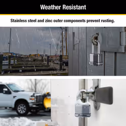Master Lock Silver Magnum Outdoor Padlock with Key  Keyed Alike Gate Locks for Outdoor Fence or Shed with Long Shackle  4 Pack  M1XQLFCCSEN
