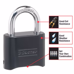 Master Lock Black Combination Padlock  Set Your Own Combo Lock  Weather Resistant Indoor and Outdoor Padlocks with Code for Gym Locker  Gate  Shed  2