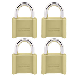 Master Lock Gold Combination Padlock  Gate Lock for Outdoor Fence or Shed  Small Lock with Customizable Code for Indoor or Outdoor Storage  4 Pack  17