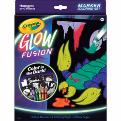 Crayola Glow Fusion  Glow in The Dark Coloring Set  includes 5 Glow Markers  Alien & Monster Coloring Pages  Gift for Kids