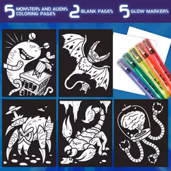 Crayola Glow Fusion  Glow in The Dark Coloring Set  includes 5 Glow Markers  Alien & Monster Coloring Pages  Gift for Kids