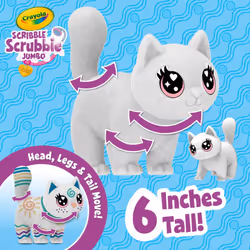 Crayola Scribble Scrubbie Jumbo  Large Posable Animal Toy  6 Inches  Toy Cat for Girls & Boys  Animal Grooming Toy  Gift