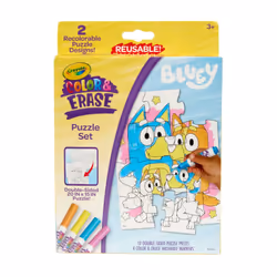 Crayola Color & Erase Bluey Puzzle Set  12 Color in Puzzle Pieces  Reusable  Double Sided Kids Puzzle  Bluey Gift for Kids  3 ...