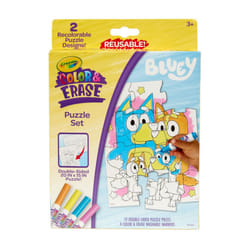 Crayola Color & Erase Bluey Puzzle Set  12 Color in Puzzle Pieces  Reusable  Double Sided Kids Puzzle  Bluey Gift for Kids  3+