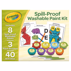 Crayola Spill Proof Paint Set (8ct)  Washable Toddler Paint Kit  with Activity Pages  Kids Paint Brushes  Paint Pots  Ages 3+