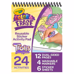 Crayola Trolls Color & Erase Sticker Activity Pad 12 Reusable Trolls Coloring Pages & 100 Stickers Gift