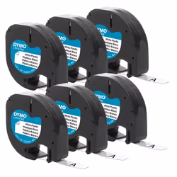 DYMO Authentic LT Plastic Labeling Tape for LetraTag Label Makers  12 12mm  Black Print On White Tape  6Pack