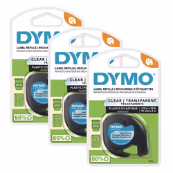DYMO LT Labeling Tape for LetraTag Label Makers  Black Print on clear Labels  12-Inch x 13-Foot Rolls  3 count