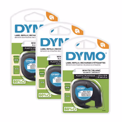 DYMO LT Plastic Labels for LetraTag Label Makers  Black Print on White Labels  12-Inch x 13-Foot Rolls  3 count