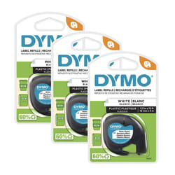 DYMO LT Plastic Labels for LetraTag Label Makers  Black Print on White Labels  12-Inch x 13-Foot Rolls  3 count