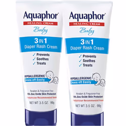 Aquaphor Baby Diaper Rash Cream 3-in-1 Diaper Rash Relief 3.5 Oz Tube Pack of 2
