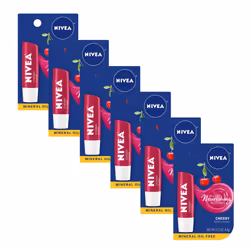 NIVEA Cherry Lip Care Tinted Red for Beautiful Moisturized Lips 17 oz Stick Pack of 6