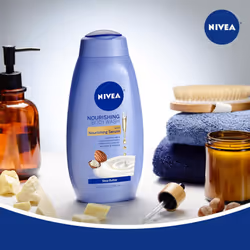 NIVEA Nourishing Shea Butter Body Wash with Nourishing Serum, Moisturizing Body Wash for Women, Enriched Provitamin B5 and Vitamin E, 20 Fl Oz Bottle
