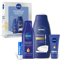 NIVEA Nourishing Moisture Collection Skin Care Set  Nourishing Care Body Wash  20 Fl Oz Bottle + Body Lotion  13.5 Fl Oz Bottle + Hand Cream  2.6 Oz T