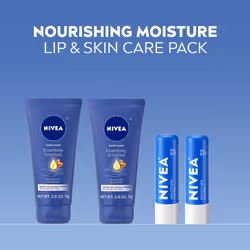 NIVEA Moisturizing Must-Haves Skin Care Set  Essentially Enriched Hand Cream with Almond Oil and Shea Butter  2.6 Oz Tube (Pack of 2) + Moisture Lip C