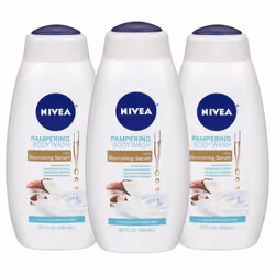 NIVEA Coconut and Almond Milk Body Wash with Nourishing Serum Pack of 3 20 Fl Oz Bottle