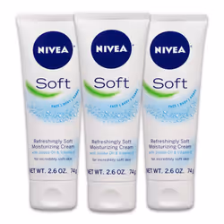 NIVEA Soft  Refreshingly Soft Moisturizing Cream  Body Cream  Face Cream  and Hand Cream  3 Pack of 2.6 Oz Tubes