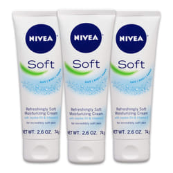 NIVEA Soft  Refreshingly Soft Moisturizing Cream  Body Cream  Face Cream  and Hand Cream  3 Pack of 2.6 Oz Tubes